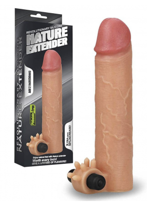 Реалистичная насадка на пенис с вибропулей Nature Extender Flesh (17,5 см)